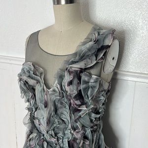 BCBGMaxAzria Gray Ruffled Cocktail Midi Dress